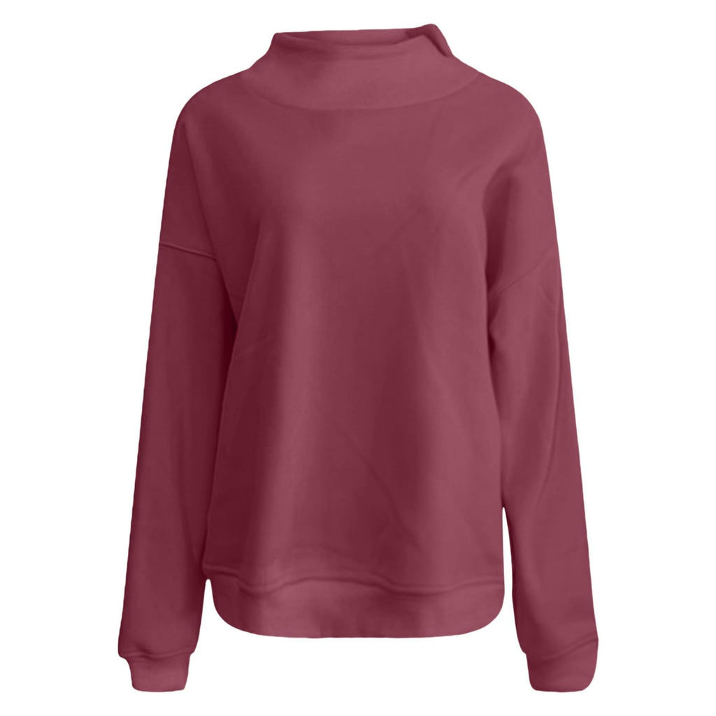 Generisch Pullover Damen Rundhals Sweatshirt Winter Langarmshirt Kragen mit Rundkragen und Schlitz Oberteil Top Oversize Locker Geschnitten Winterpullover Casual Pulli Damenpullover Elegant Pulli