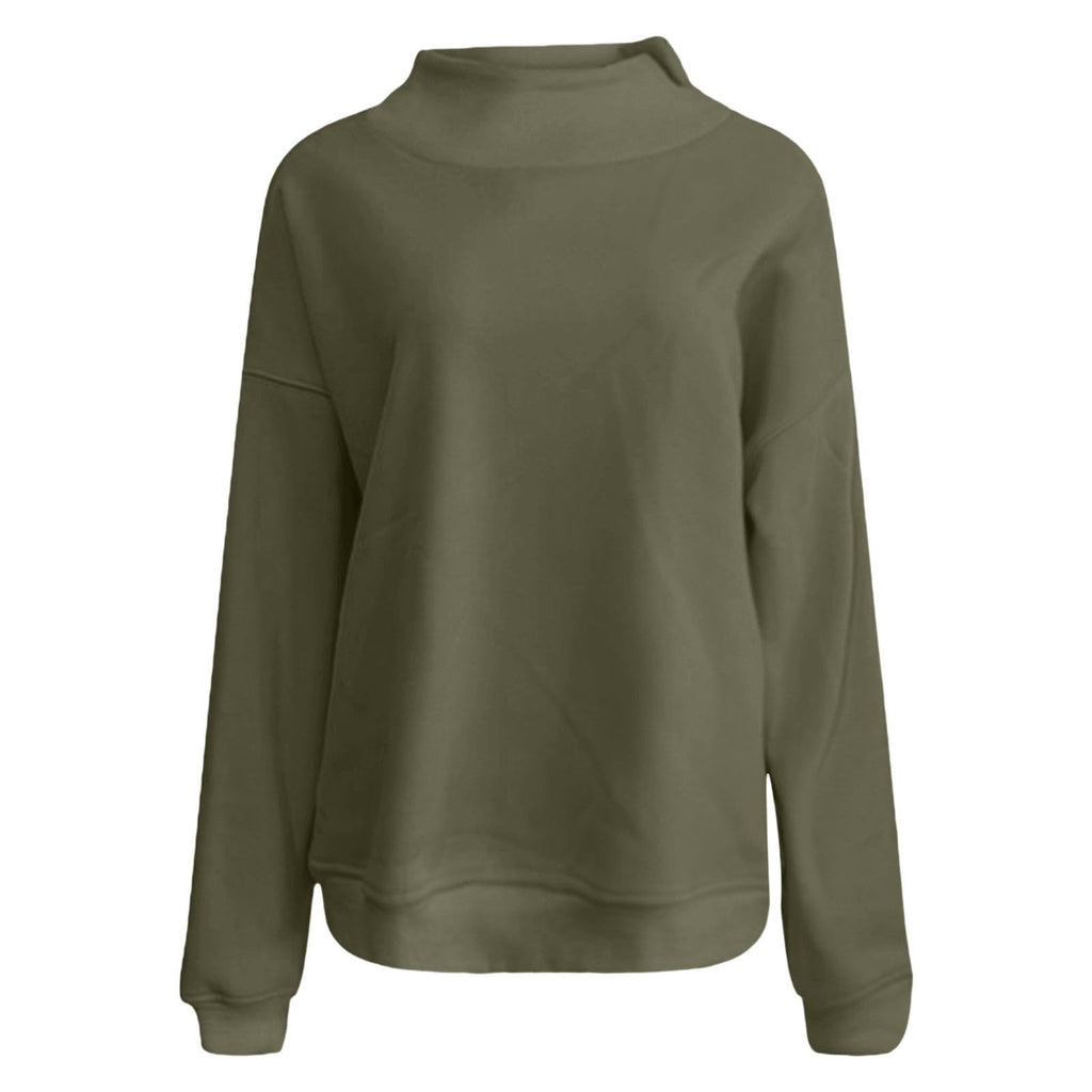 Generisch Pullover Damen Rundhals Sweatshirt Winter Langarmshirt Kragen mit Rundkragen und Schlitz Oberteil Top Oversize Locker Geschnitten Winterpullover Casual Pulli Damenpullover Elegant Pulli