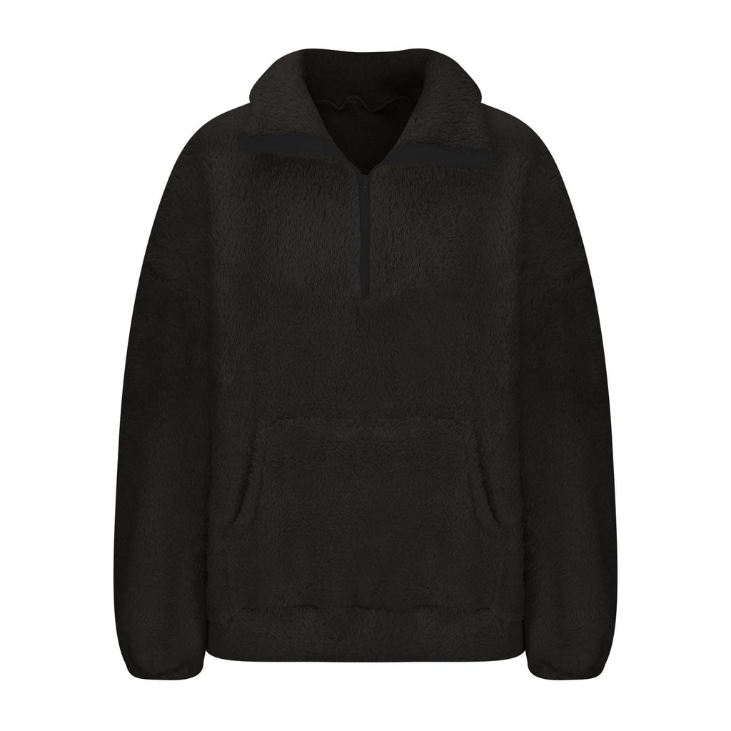 Generisch Fleece Pullover Damen Mit Viertelreißverschluss Teddyfleece Sweatshirts Damen Warme Pullover 1/4 Zip Teddyjacke Flauschig Fleece Winter Sweatshirt Gepolstert mit Stehkragen