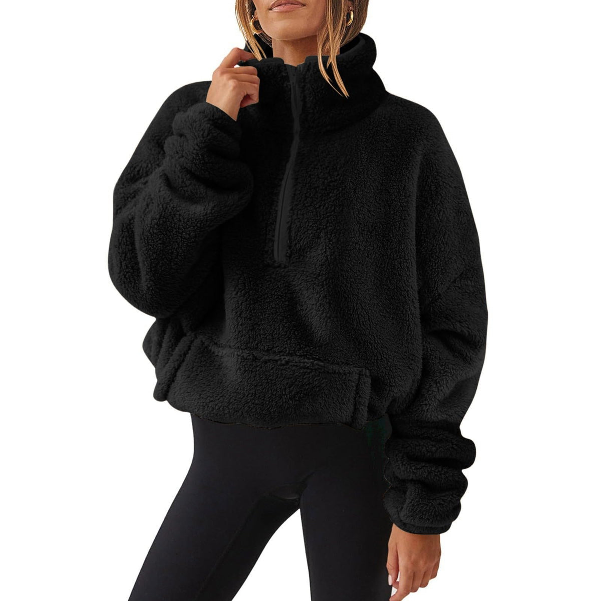Generisch Fleece Pullover Damen Mit Viertelreißverschluss Teddyfleece Sweatshirts Damen Warme Pullover 1/4 Zip Teddyjacke Flauschig Fleece Winter Sweatshirt Gepolstert mit Stehkragen