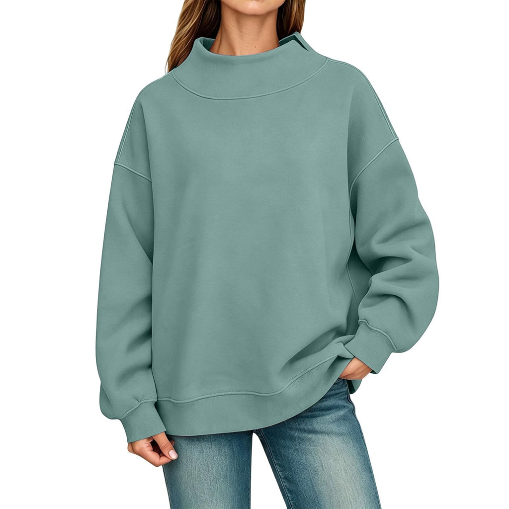 Generisch Pullover Damen Rundhals Sweatshirt Winter Langarmshirt Kragen mit Rundkragen und Schlitz Oberteil Top Oversize Locker Geschnitten Winterpullover Casual Pulli Damenpullover Elegant Pulli