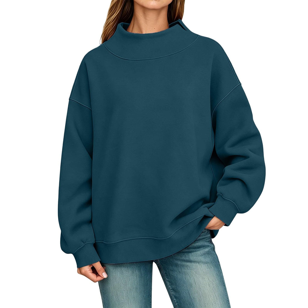 Generisch Pullover Damen Rundhals Sweatshirt Winter Langarmshirt Kragen mit Rundkragen und Schlitz Oberteil Top Oversize Locker Geschnitten Winterpullover Casual Pulli Damenpullover Elegant Pulli