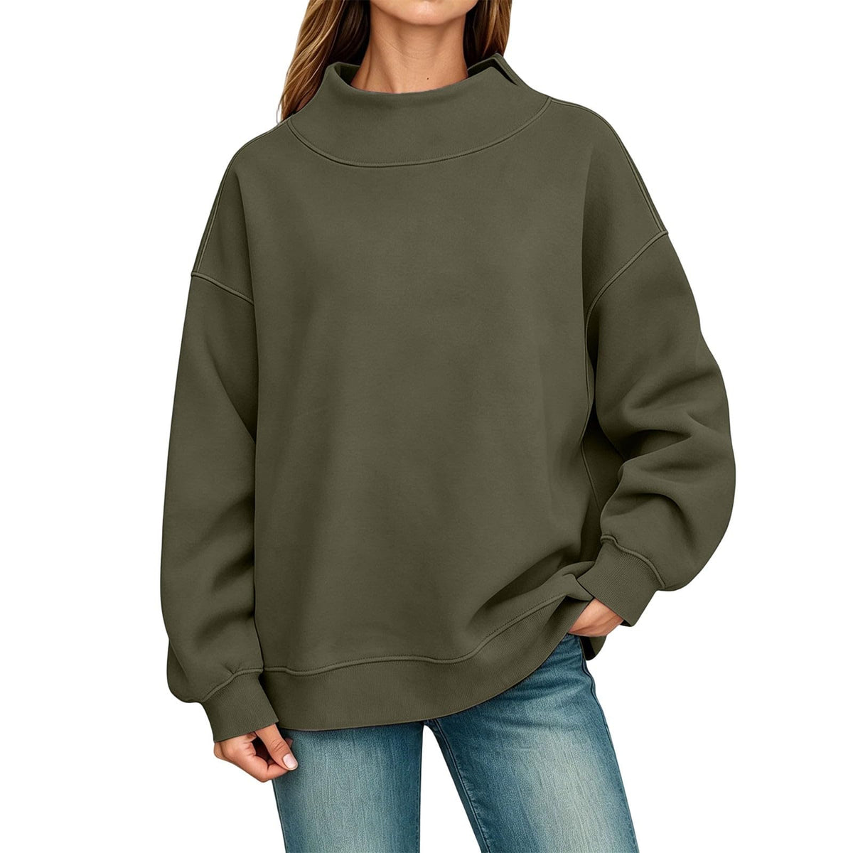 Generisch Pullover Damen Rundhals Sweatshirt Winter Langarmshirt Kragen mit Rundkragen und Schlitz Oberteil Top Oversize Locker Geschnitten Winterpullover Casual Pulli Damenpullover Elegant Pulli