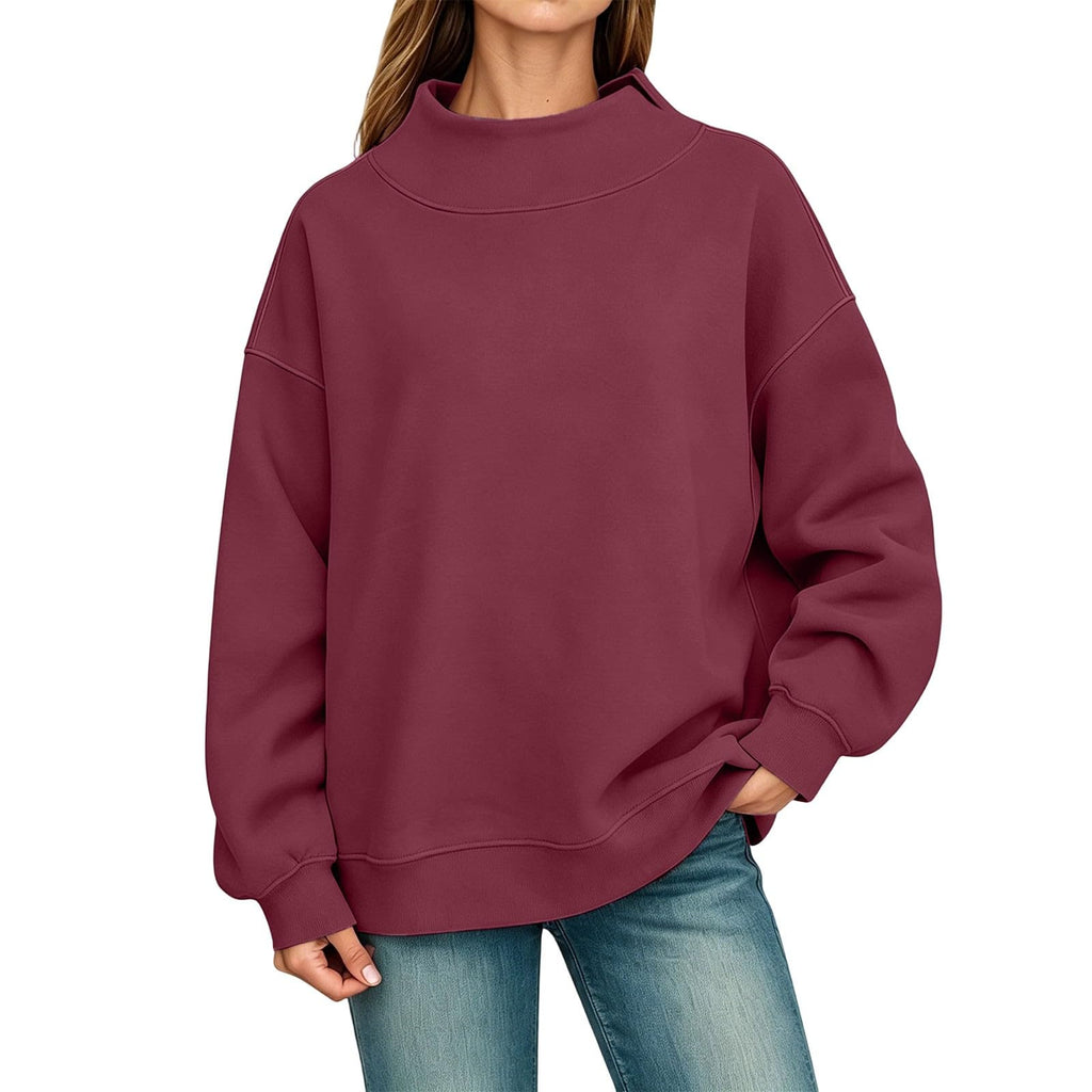 Generisch Pullover Damen Rundhals Sweatshirt Winter Langarmshirt Kragen mit Rundkragen und Schlitz Oberteil Top Oversize Locker Geschnitten Winterpullover Casual Pulli Damenpullover Elegant Pulli