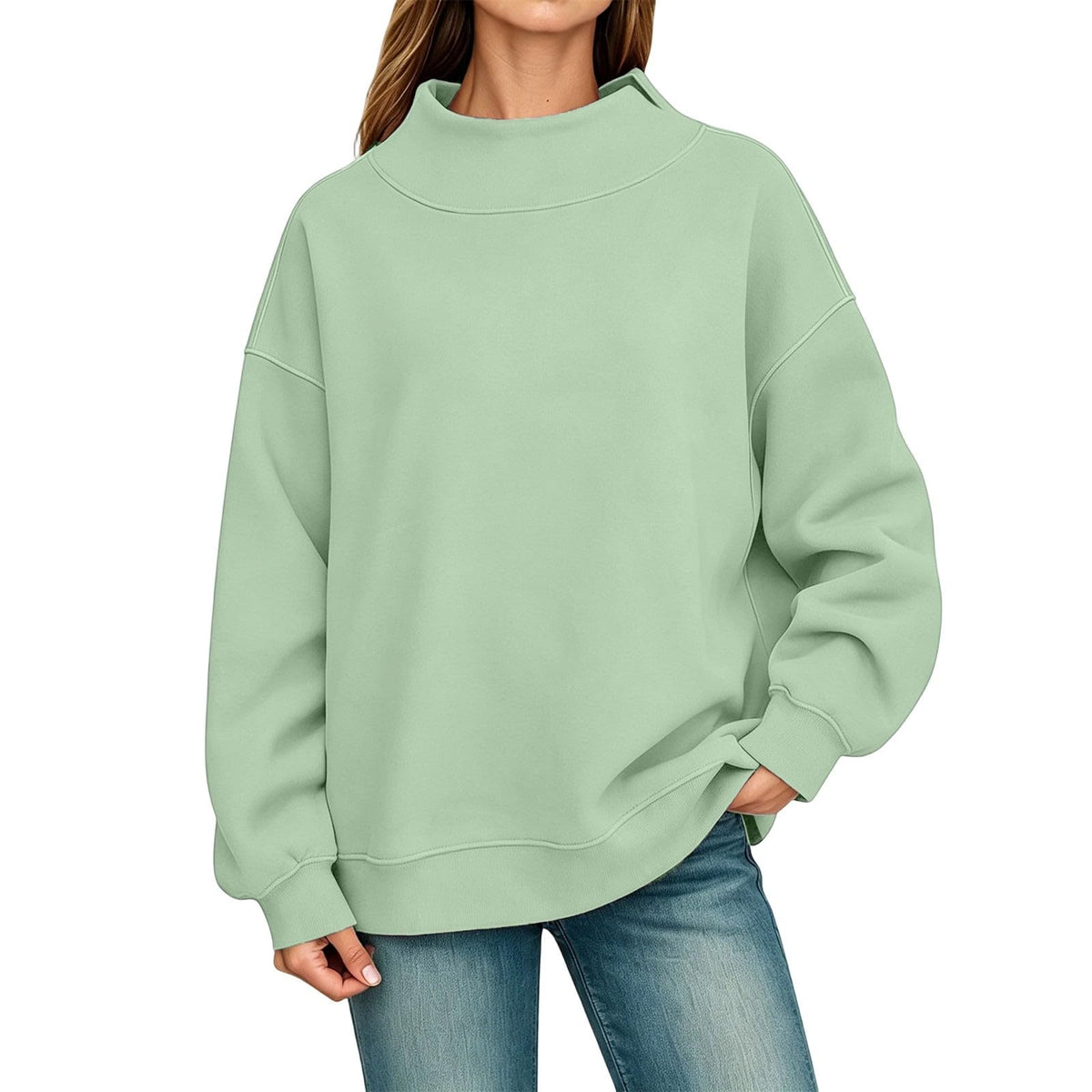 Generisch Pullover Damen Rundhals Sweatshirt Winter Langarmshirt Kragen mit Rundkragen und Schlitz Oberteil Top Oversize Locker Geschnitten Winterpullover Casual Pulli Damenpullover Elegant Pulli