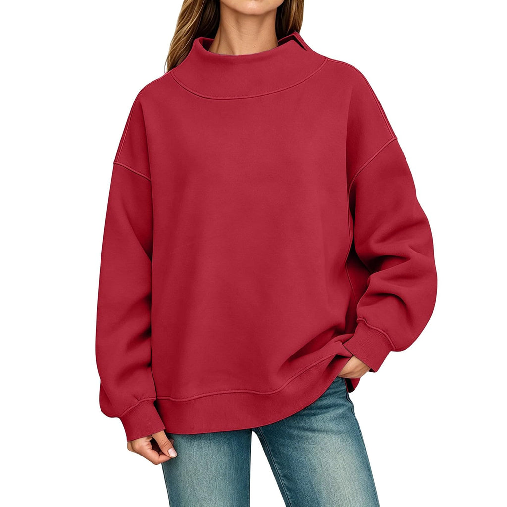 Generisch Pullover Damen Rundhals Sweatshirt Winter Langarmshirt Kragen mit Rundkragen und Schlitz Oberteil Top Oversize Locker Geschnitten Winterpullover Casual Pulli Damenpullover Elegant Pulli