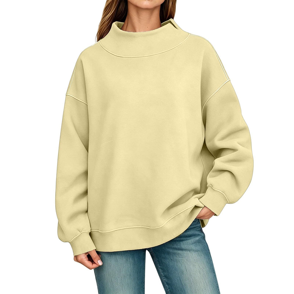 Generisch Pullover Damen Rundhals Sweatshirt Winter Langarmshirt Kragen mit Rundkragen und Schlitz Oberteil Top Oversize Locker Geschnitten Winterpullover Casual Pulli Damenpullover Elegant Pulli