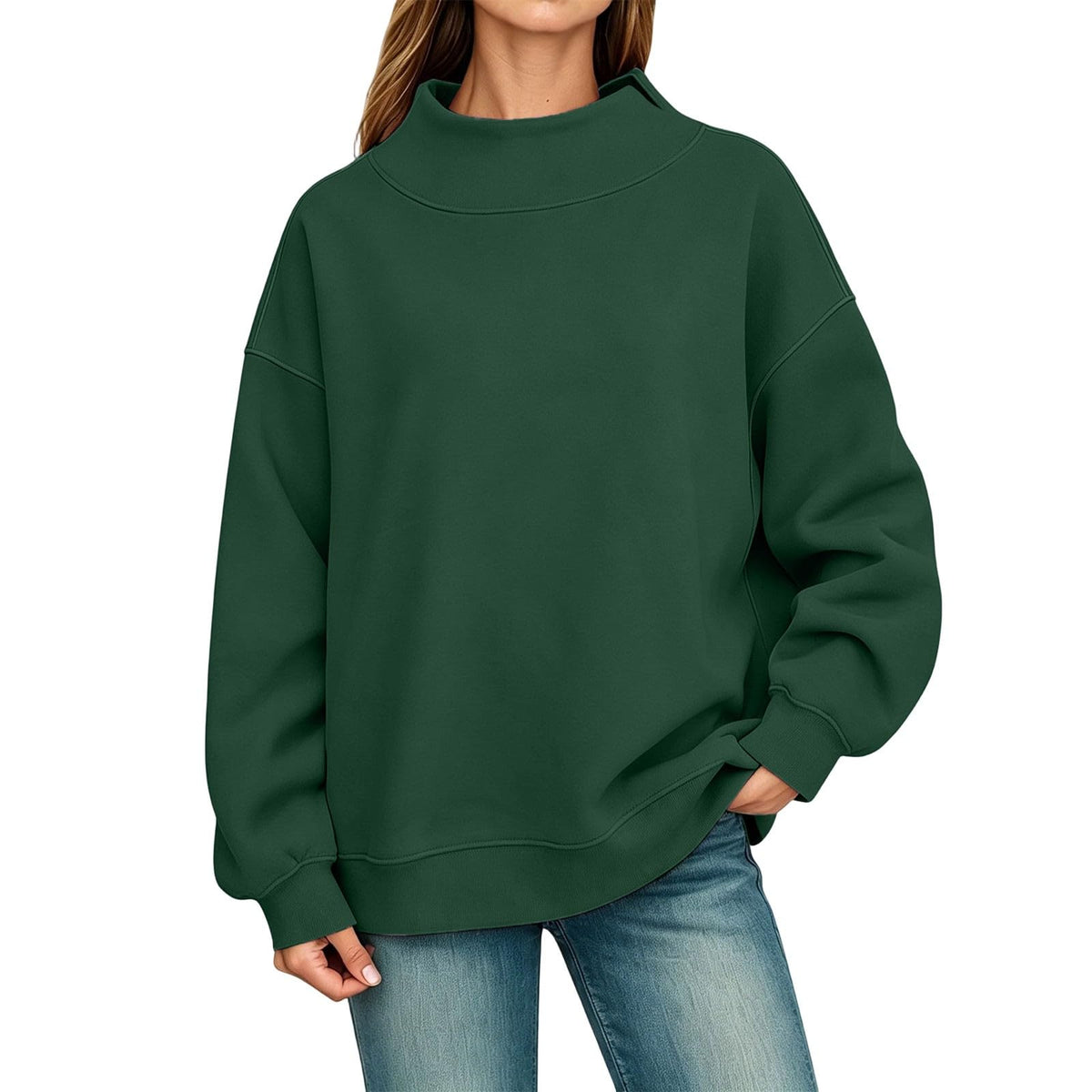 Generisch Pullover Damen Rundhals Sweatshirt Winter Langarmshirt Kragen mit Rundkragen und Schlitz Oberteil Top Oversize Locker Geschnitten Winterpullover Casual Pulli Damenpullover Elegant Pulli