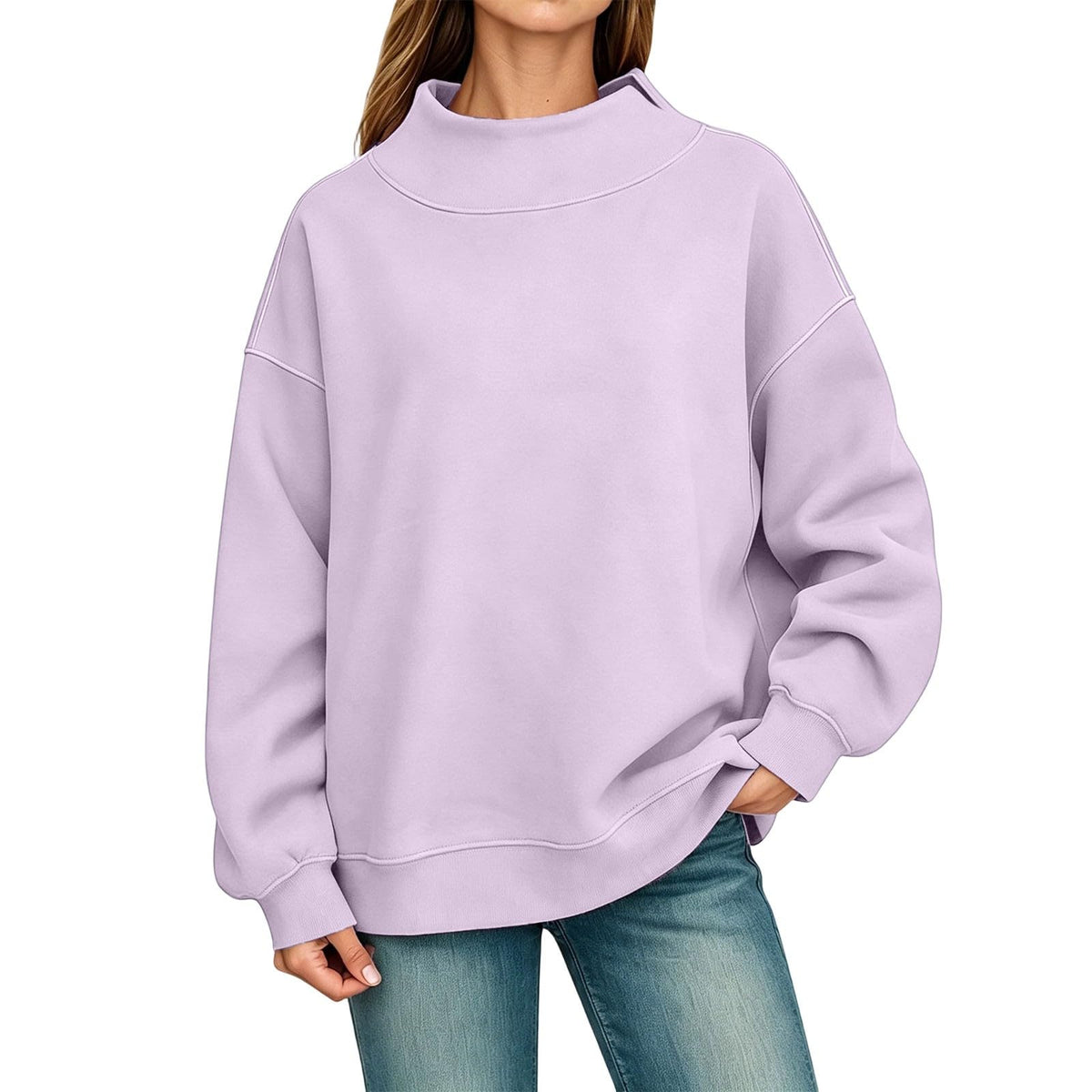 Generisch Pullover Damen Rundhals Sweatshirt Winter Langarmshirt Kragen mit Rundkragen und Schlitz Oberteil Top Oversize Locker Geschnitten Winterpullover Casual Pulli Damenpullover Elegant Pulli