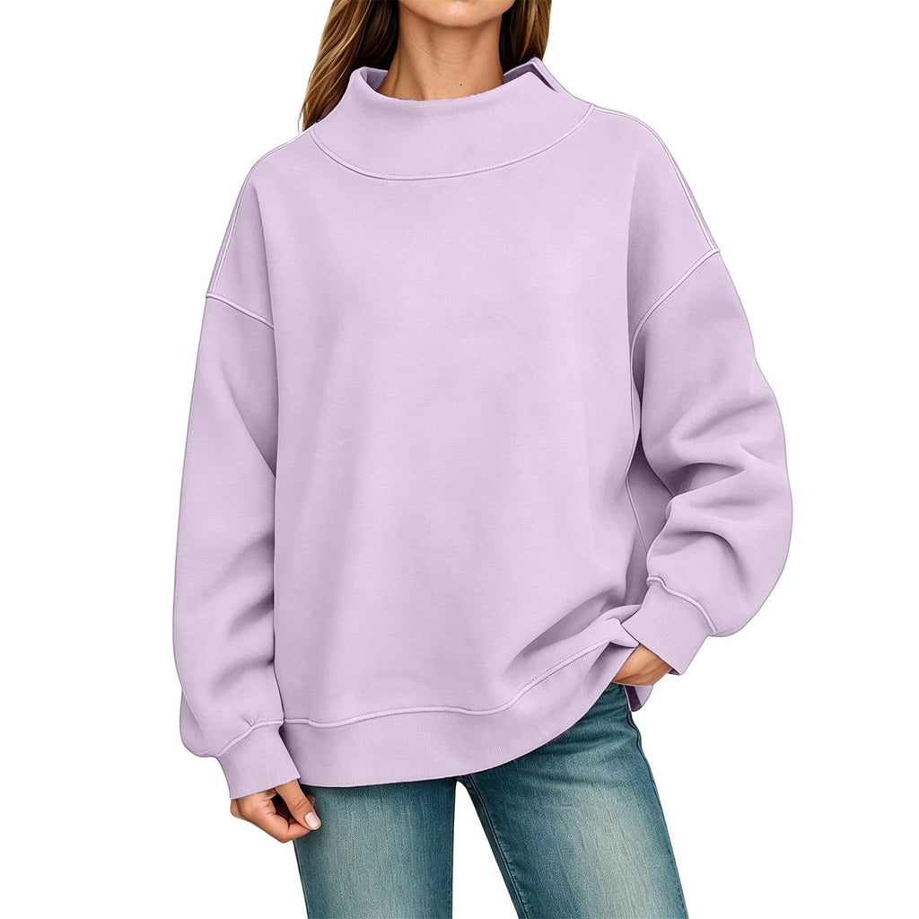 Generisch Pullover Damen Rundhals Sweatshirt Winter Langarmshirt Kragen mit Rundkragen und Schlitz Oberteil Top Oversize Locker Geschnitten Winterpullover Casual Pulli Damenpullover Elegant Pulli