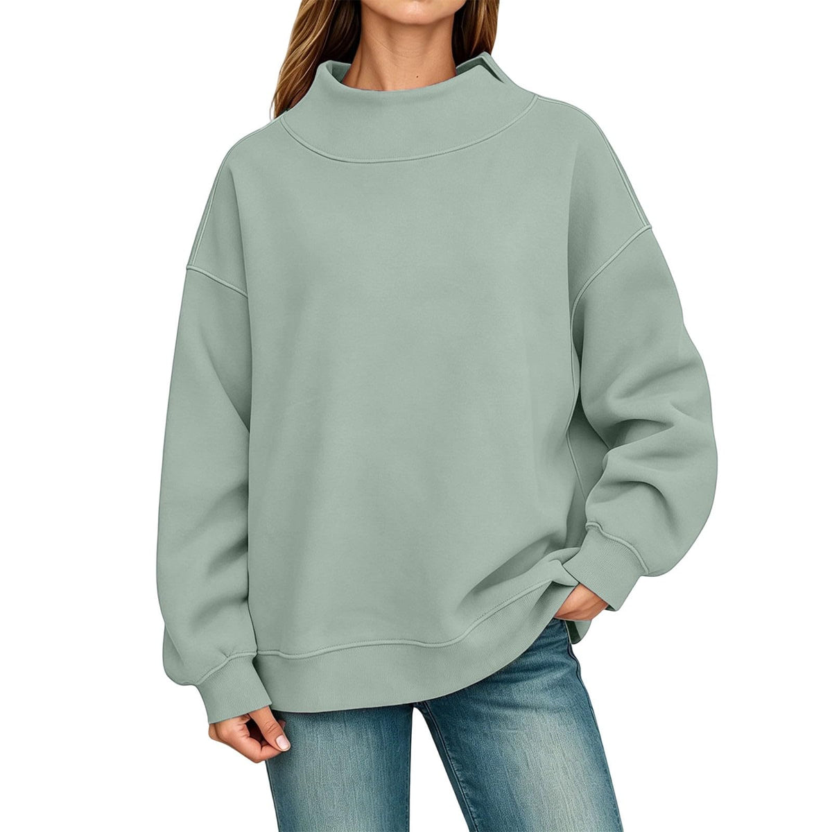 Generisch Pullover Damen Rundhals Sweatshirt Winter Langarmshirt Kragen mit Rundkragen und Schlitz Oberteil Top Oversize Locker Geschnitten Winterpullover Casual Pulli Damenpullover Elegant Pulli