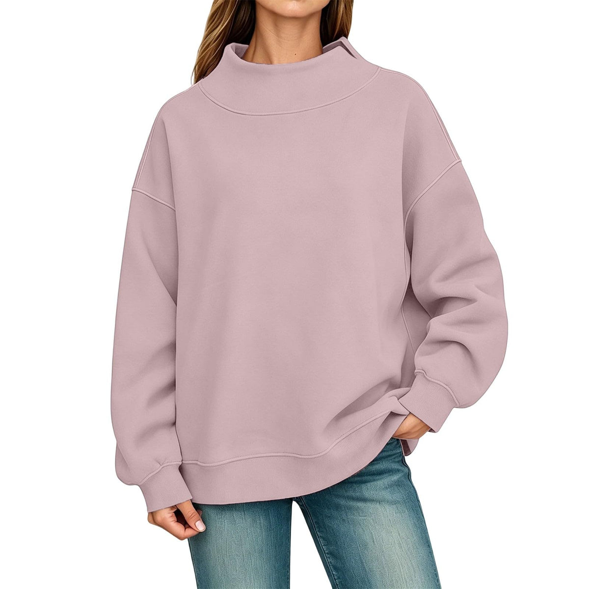 Generisch Pullover Damen Rundhals Sweatshirt Winter Langarmshirt Kragen mit Rundkragen und Schlitz Oberteil Top Oversize Locker Geschnitten Winterpullover Casual Pulli Damenpullover Elegant Pulli