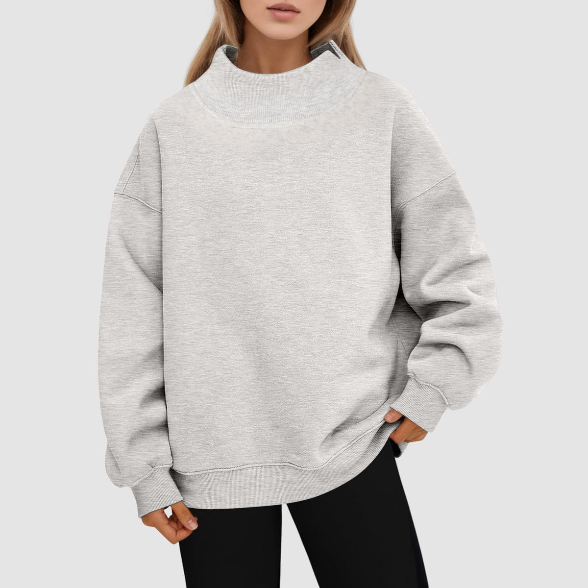 Generisch Pullover Damen Rundhals Sweatshirt Winter Langarmshirt Kragen mit Rundkragen und Schlitz Oberteil Top Oversize Locker Geschnitten Winterpullover Casual Pulli Damenpullover Elegant Pulli