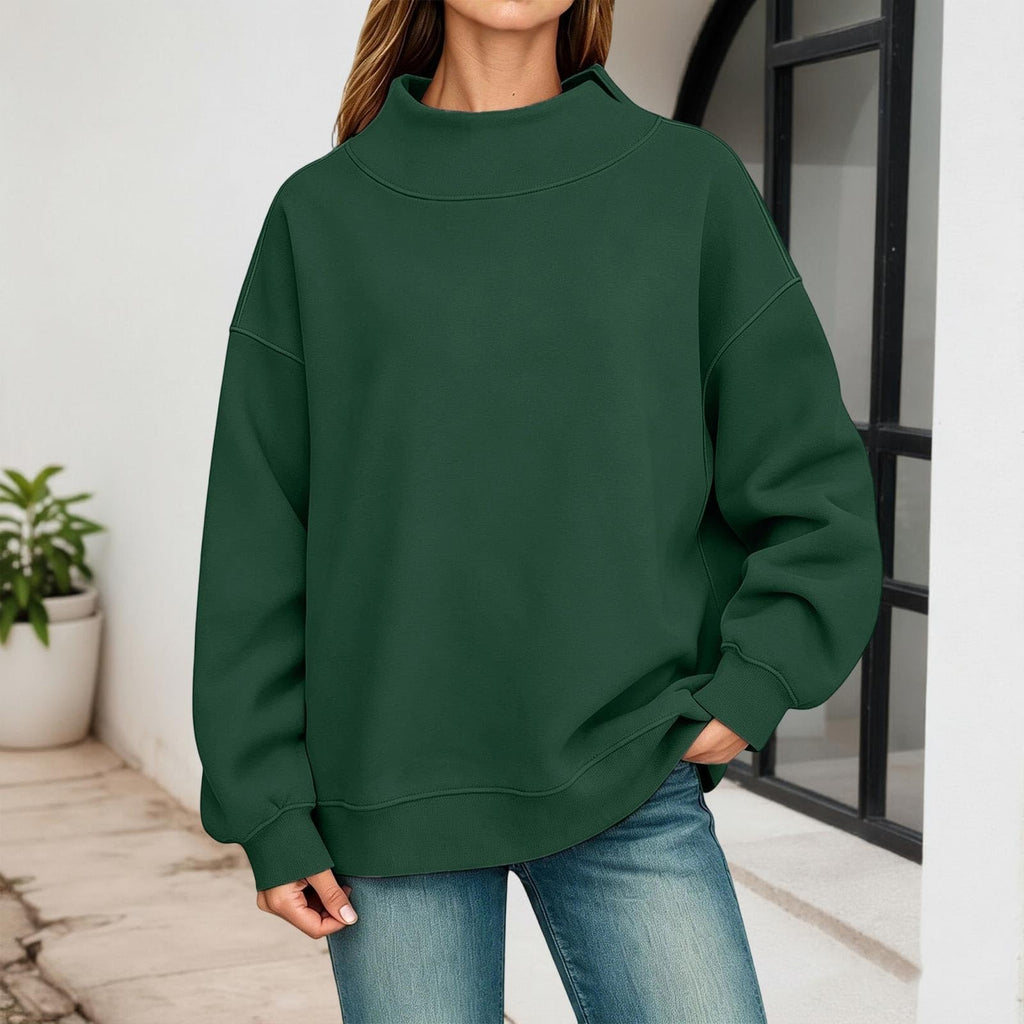 Generisch Pullover Damen Rundhals Sweatshirt Winter Langarmshirt Kragen mit Rundkragen und Schlitz Oberteil Top Oversize Locker Geschnitten Winterpullover Casual Pulli Damenpullover Elegant Pulli