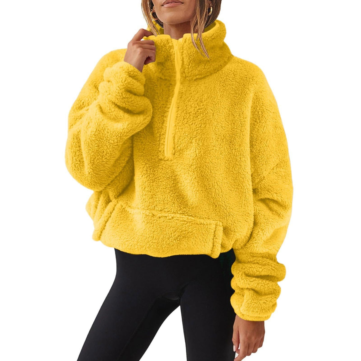 Generisch Fleece Pullover Damen Mit Viertelreißverschluss Teddyfleece Sweatshirts Damen Warme Pullover 1/4 Zip Teddyjacke Flauschig Fleece Winter Sweatshirt Gepolstert mit Stehkragen
