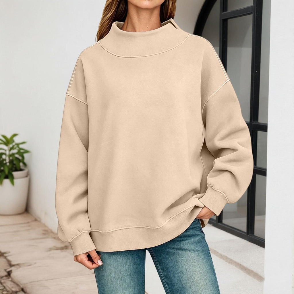 Generisch Pullover Damen Rundhals Sweatshirt Winter Langarmshirt Kragen mit Rundkragen und Schlitz Oberteil Top Oversize Locker Geschnitten Winterpullover Casual Pulli Damenpullover Elegant Pulli
