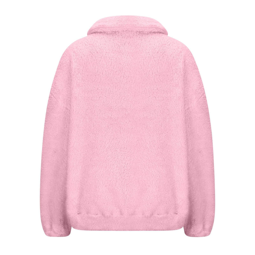 Generisch Fleece Pullover Damen Mit Viertelreißverschluss Teddyfleece Sweatshirts Damen Warme Pullover 1/4 Zip Teddyjacke Flauschig Fleece Winter Sweatshirt Gepolstert mit Stehkragen