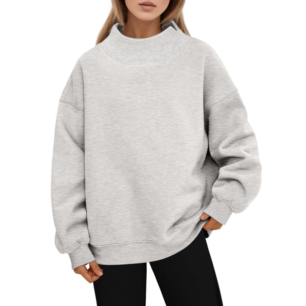 Generisch Pullover Damen Rundhals Sweatshirt Winter Langarmshirt Kragen mit Rundkragen und Schlitz Oberteil Top Oversize Locker Geschnitten Winterpullover Casual Pulli Damenpullover Elegant Pulli