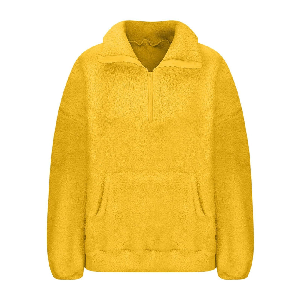 Generisch Fleece Pullover Damen Mit Viertelreißverschluss Teddyfleece Sweatshirts Damen Warme Pullover 1/4 Zip Teddyjacke Flauschig Fleece Winter Sweatshirt Gepolstert mit Stehkragen