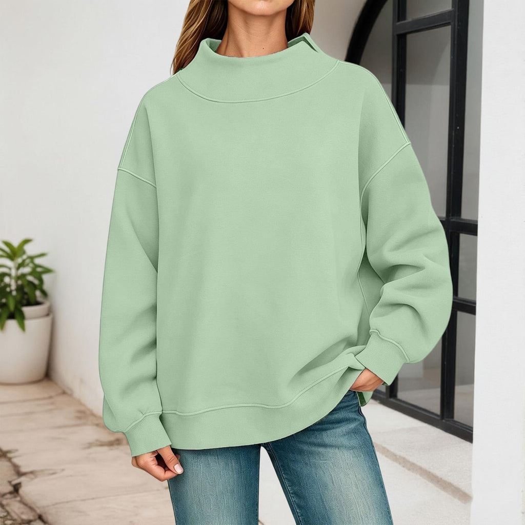 Generisch Pullover Damen Rundhals Sweatshirt Winter Langarmshirt Kragen mit Rundkragen und Schlitz Oberteil Top Oversize Locker Geschnitten Winterpullover Casual Pulli Damenpullover Elegant Pulli