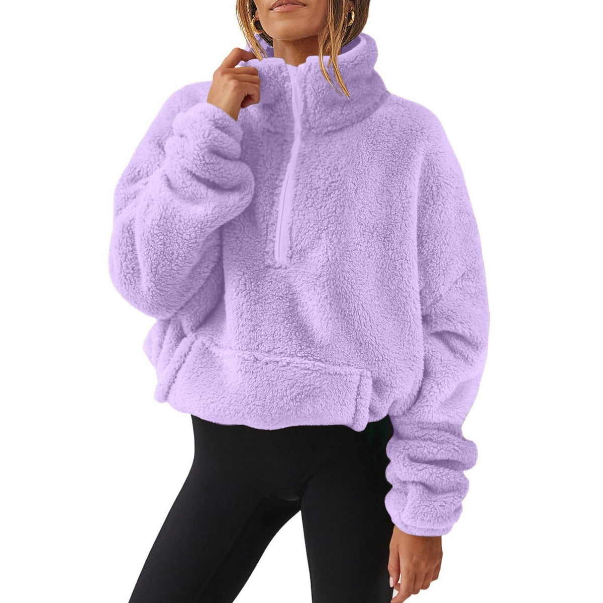 Generisch Fleece Pullover Damen Mit Viertelreißverschluss Teddyfleece Sweatshirts Damen Warme Pullover 1/4 Zip Teddyjacke Flauschig Fleece Winter Sweatshirt Gepolstert mit Stehkragen