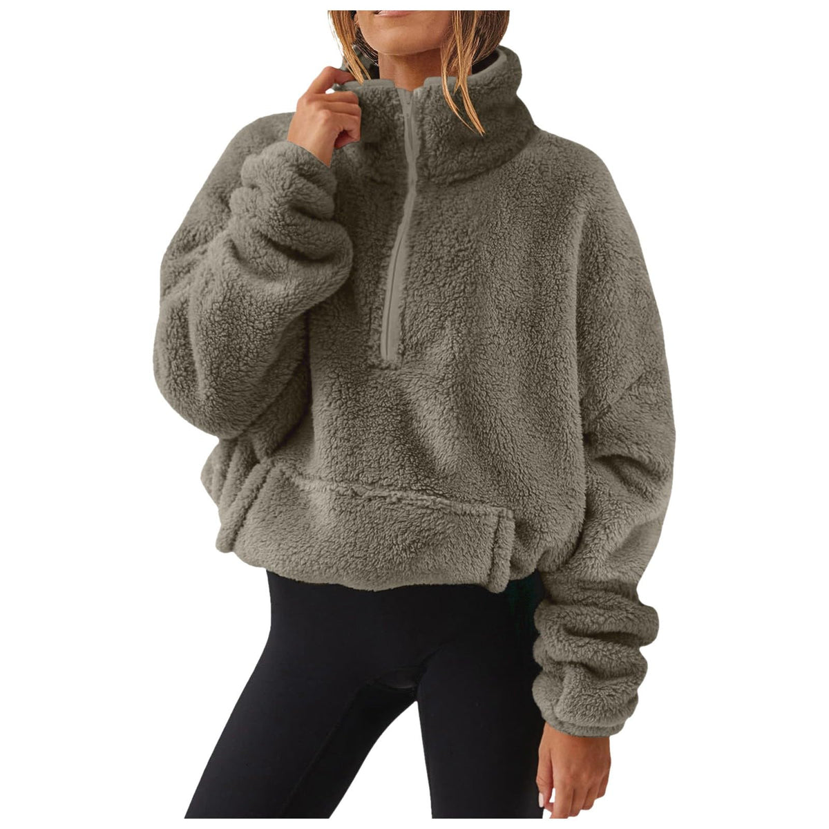 Generisch Fleece Pullover Damen Mit Viertelreißverschluss Teddyfleece Sweatshirts Damen Warme Pullover 1/4 Zip Teddyjacke Flauschig Fleece Winter Sweatshirt Gepolstert mit Stehkragen