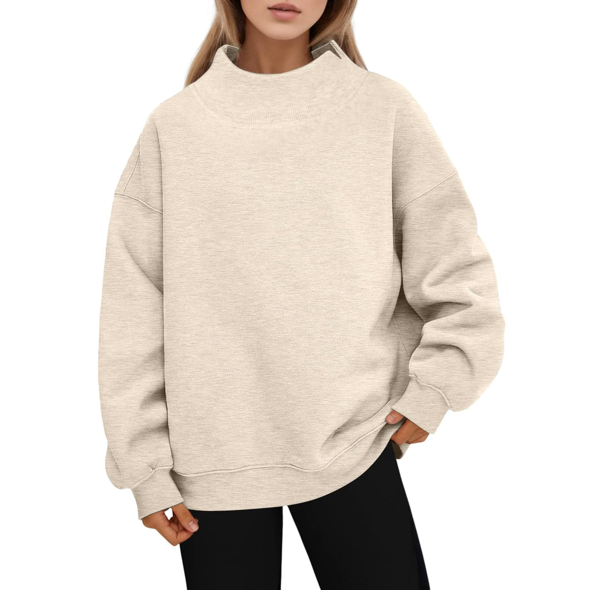 Generisch Pullover Damen Rundhals Sweatshirt Winter Langarmshirt Kragen mit Rundkragen und Schlitz Oberteil Top Oversize Locker Geschnitten Winterpullover Casual Pulli Damenpullover Elegant Pulli
