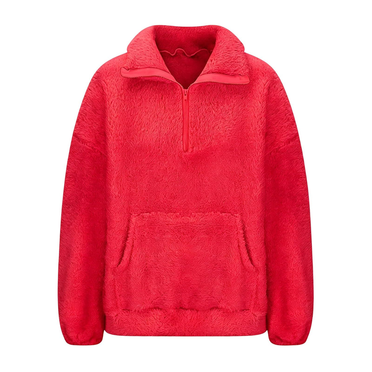 Generisch Fleece Pullover Damen Mit Viertelreißverschluss Teddyfleece Sweatshirts Damen Warme Pullover 1/4 Zip Teddyjacke Flauschig Fleece Winter Sweatshirt Gepolstert mit Stehkragen