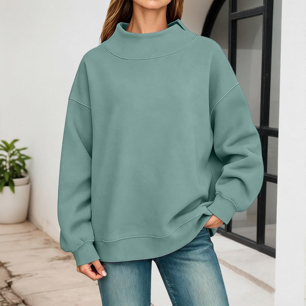 Generisch Pullover Damen Rundhals Sweatshirt Winter Langarmshirt Kragen mit Rundkragen und Schlitz Oberteil Top Oversize Locker Geschnitten Winterpullover Casual Pulli Damenpullover Elegant Pulli