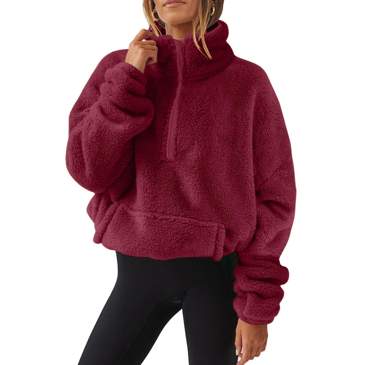 Generisch Fleece Pullover Damen Mit Viertelreißverschluss Teddyfleece Sweatshirts Damen Warme Pullover 1/4 Zip Teddyjacke Flauschig Fleece Winter Sweatshirt Gepolstert mit Stehkragen